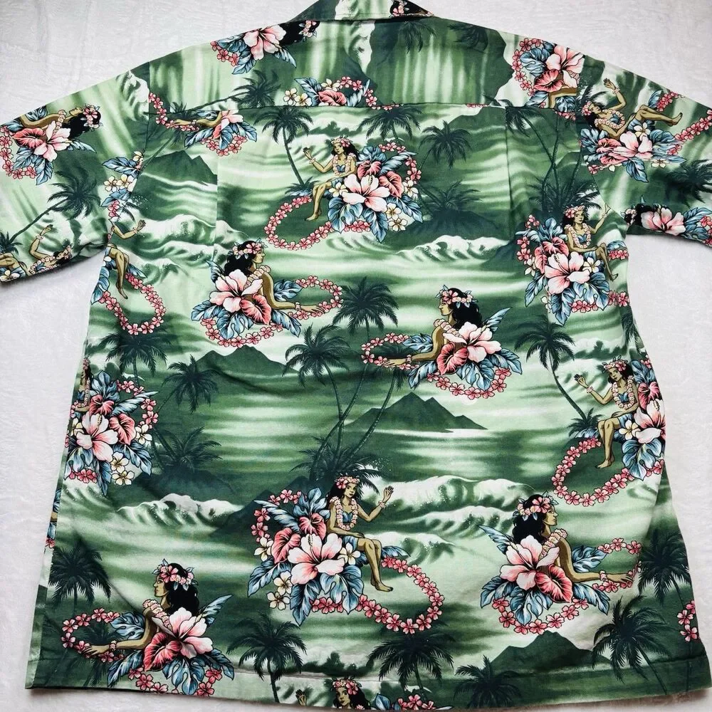 Vintage Aloha Republic Hula Girls Hawaiian Shirt Size Large Made In Hawaii USA - Picture 4 of 14